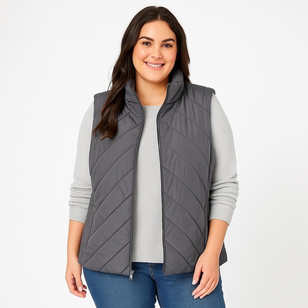 NY&C New York & Company Gray Quilted Puffer Vest Size 2X